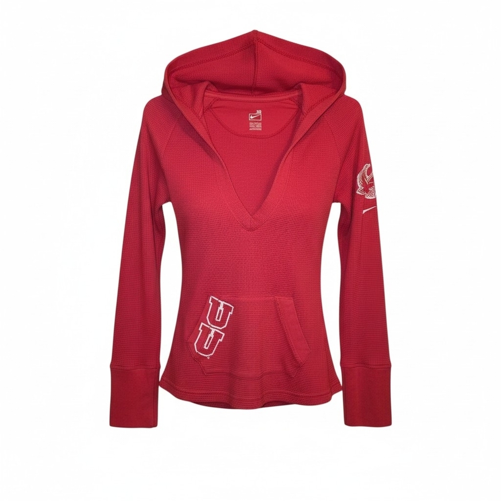 Nike University of Utah Utes Women's Red Waffle Knit V-Neck Hoodie  -Size XS